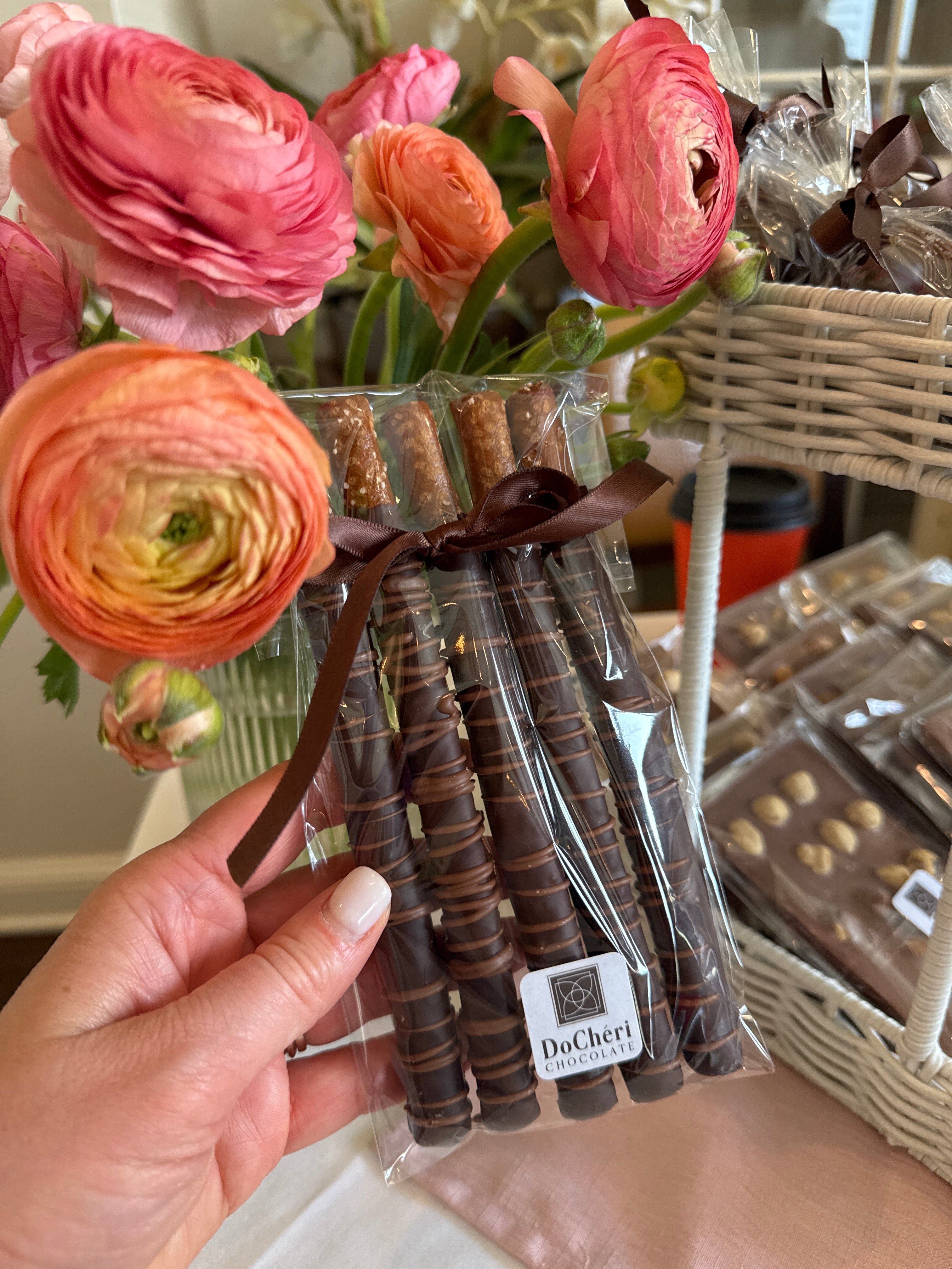 Chocolate dipped Pretzel rods