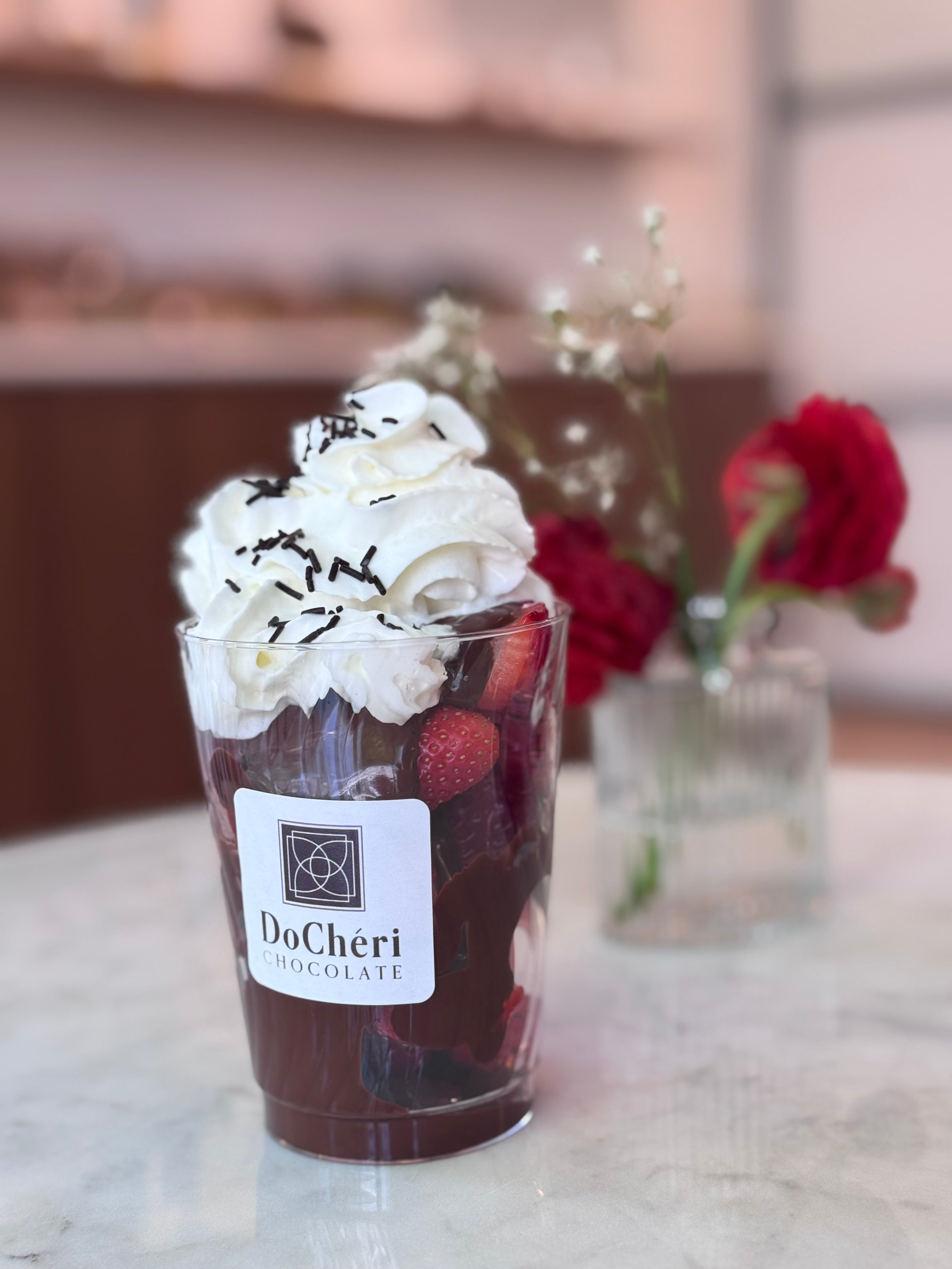 Fresh strawberries with dark chocolate