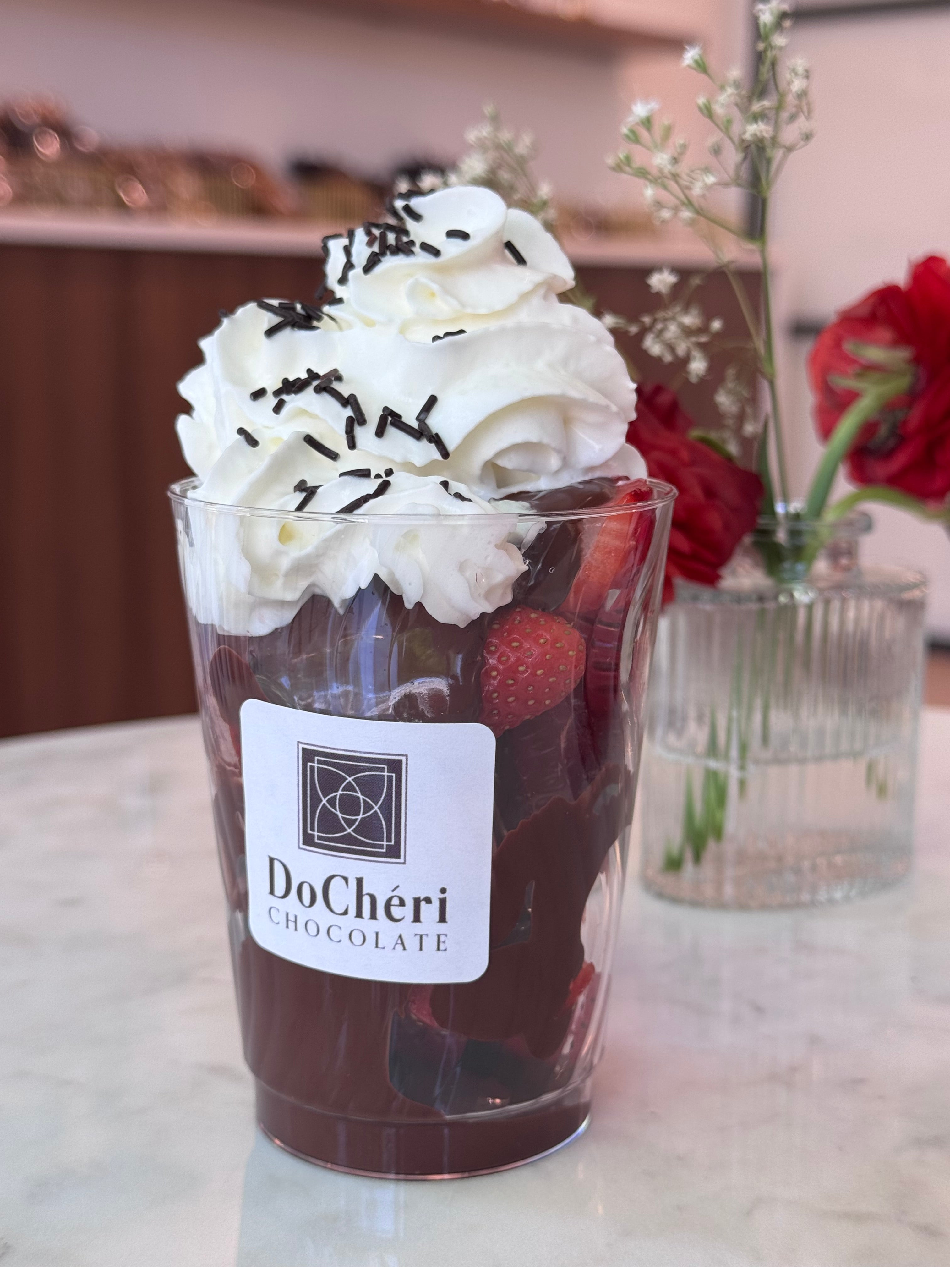 Fresh strawberries with dark chocolate
