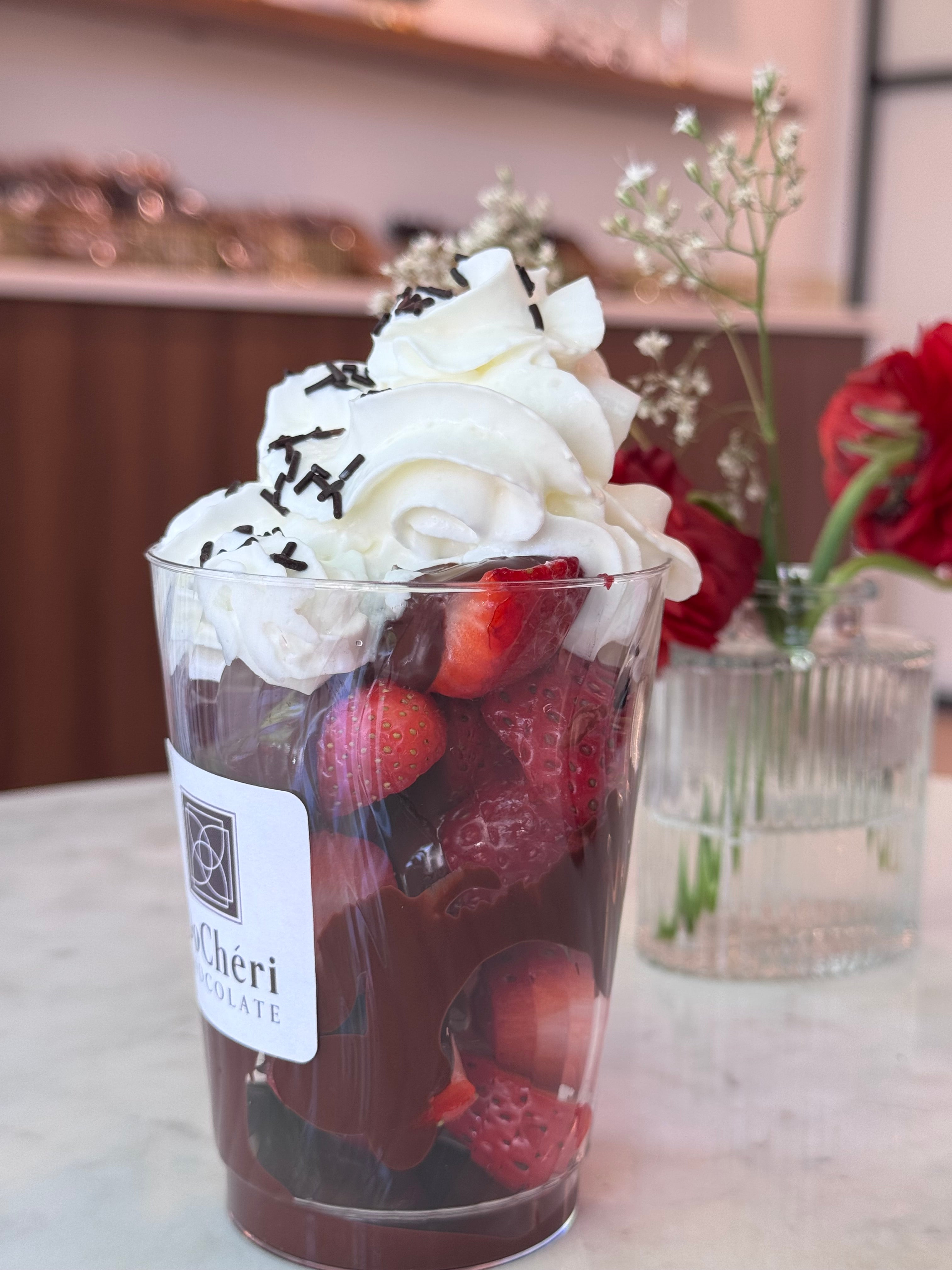Fresh strawberries with dark chocolate